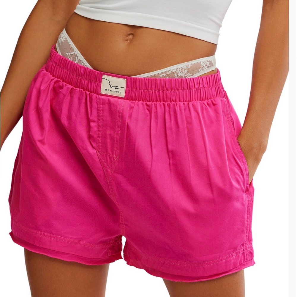 Womens FREE PEOPLE DAY TO DAY VIBRANT PINK BOXER shorts NWT L